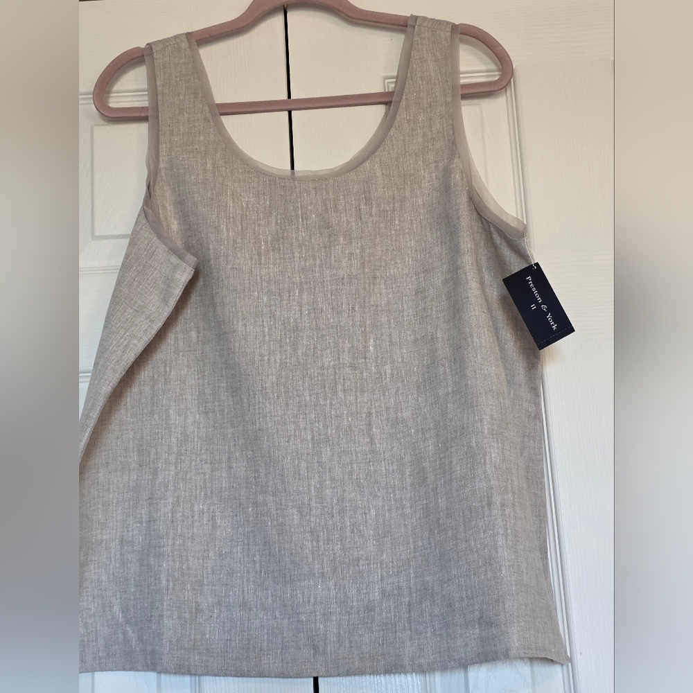 NWT Preston & York 100% Linen Sleeveless Top Oatmeal, 16w